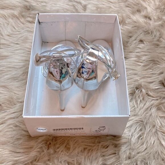 Allegra K Silver Open Toe Ankle Strappy Stiletto Heel Sandals Holiday Party Shoe - Picture 5 of 15